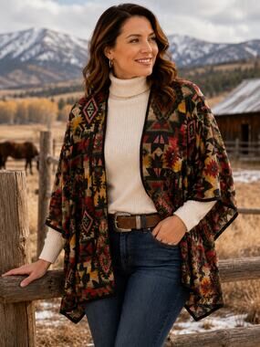 Belle du Jour XL Southwestern Aztec Print Open Front Cardigan Boho Western
